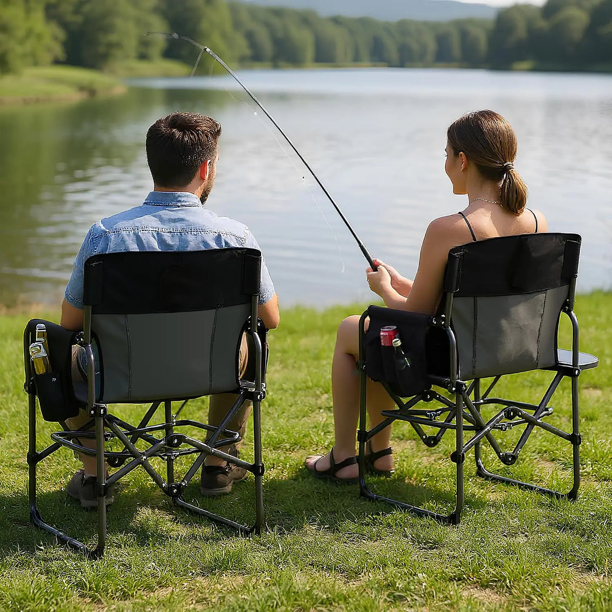 HiMISS Folding Camping Director Chair With Side Table Cup Holder