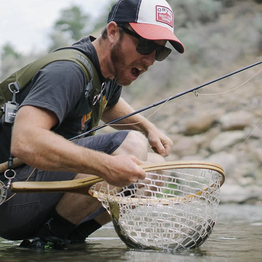 Wooden Frame Fly Fishing Landing Net Knotless Rubber Mesh Fish Friendly