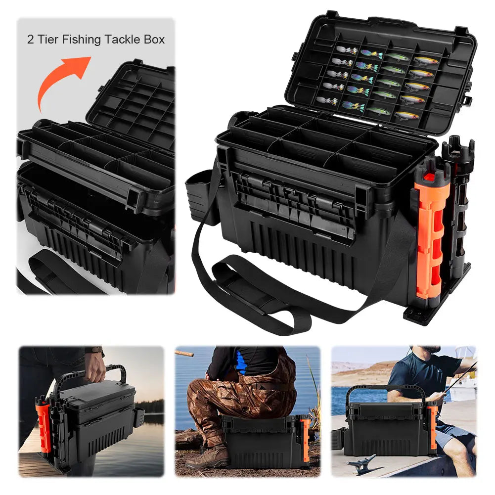 Alilee Two Tier Fishing Tackle Storage Box With Rod And Cup