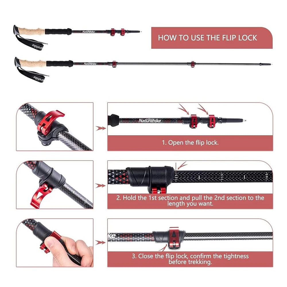 Naturehike Ultralight Carbon Fiber Trekking Poles Telescopic Folding