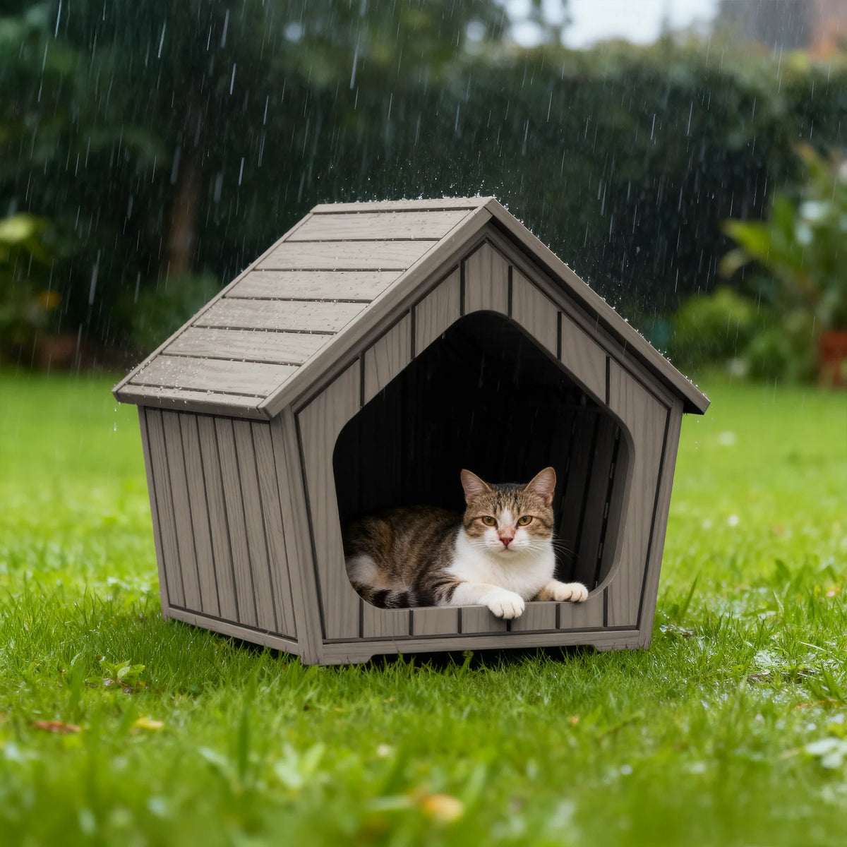 Gable Roof Plastic Dog House With Waterproof Outdoor Shelter
