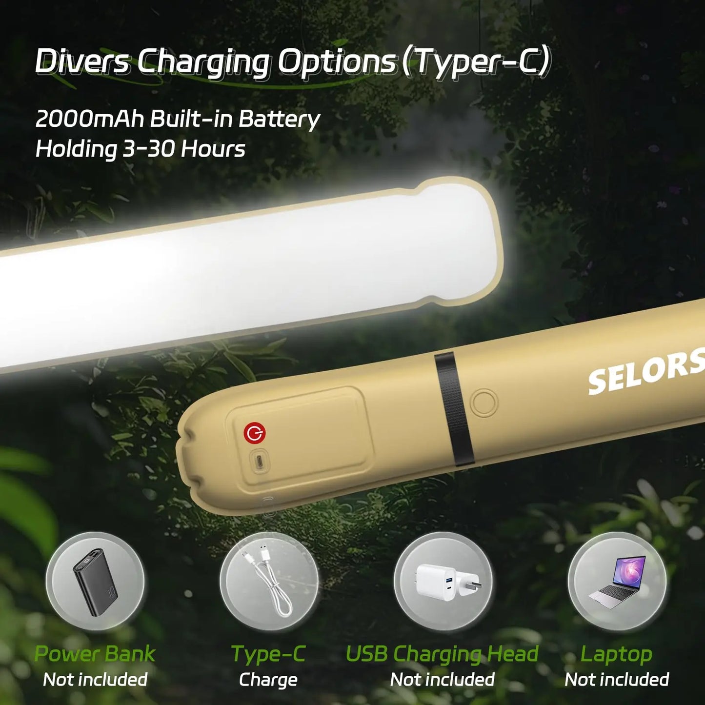 Rechargeable Waterproof Camping Light Spotlight With 2000mAh Battery