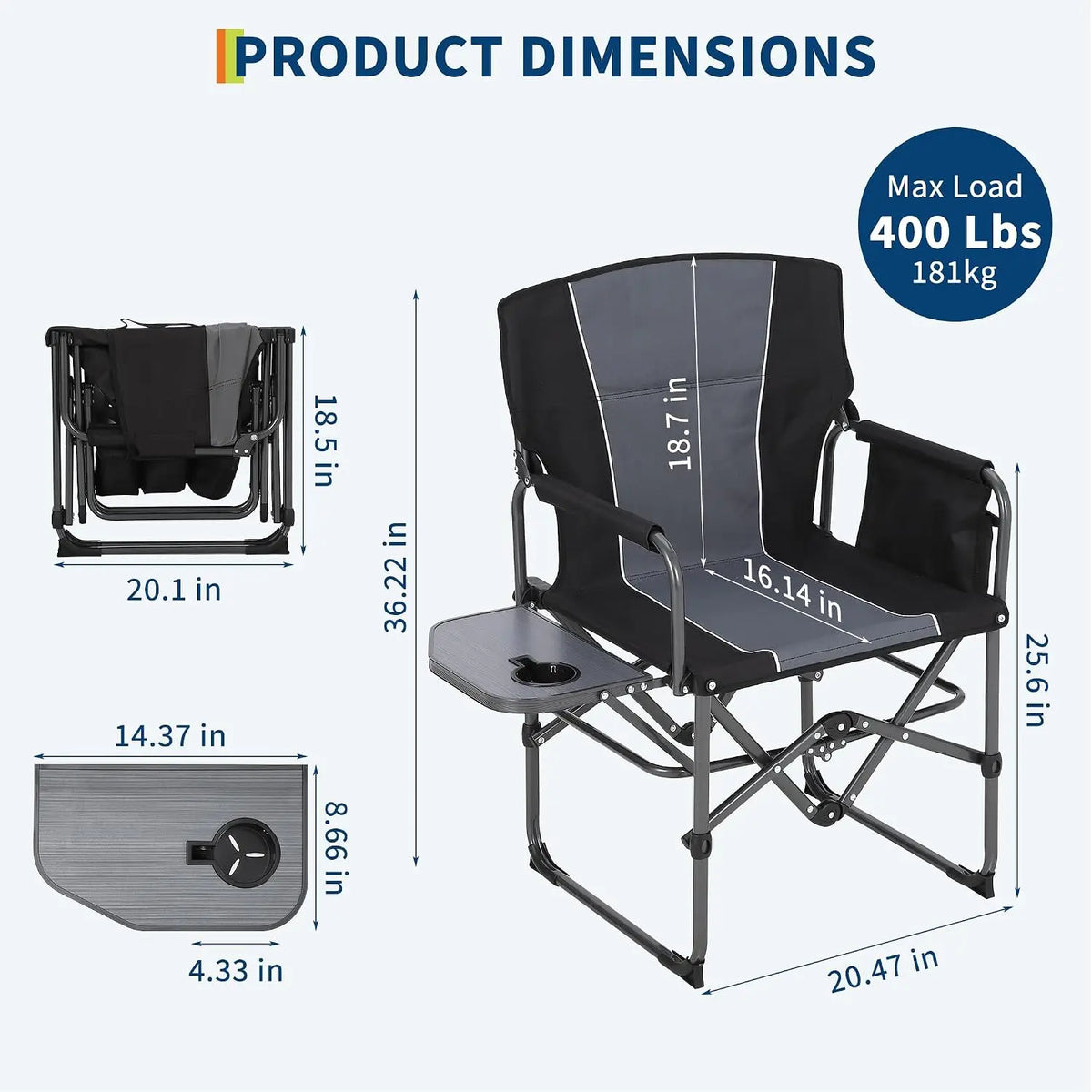 HiMISS Folding Camping Director Chair With Side Table Cup Holder