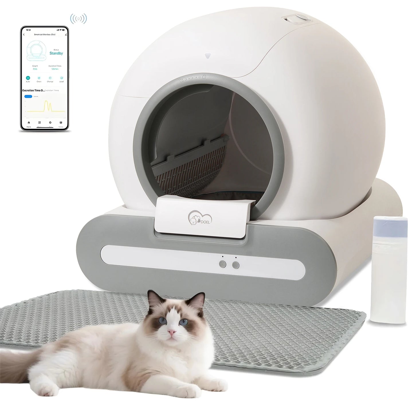 DOEL 65L Self Cleaning Cat Litter Box With App Control 2.4G WiFi