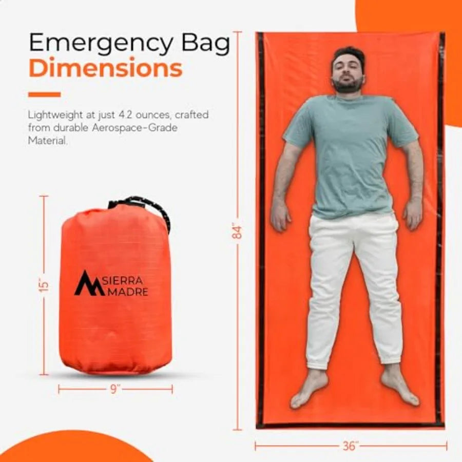 Emergency Sleeping Bag Ultralight, Waterproof Mylar Thermal Bivy Sack Tent for Hiking, Bug-Out Bags, Survival Kits