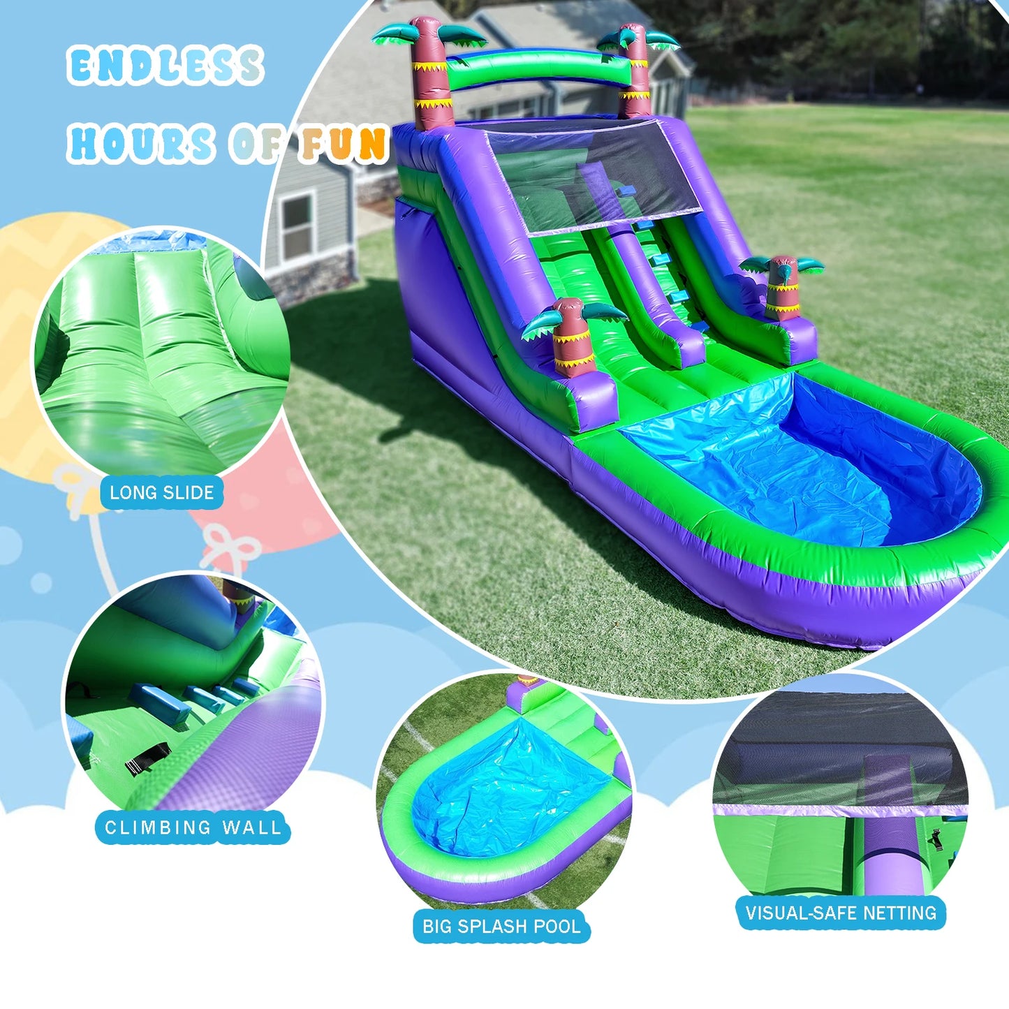 Commercial 100 Percent Pvc Inflatable Water Slide Pool With Blower