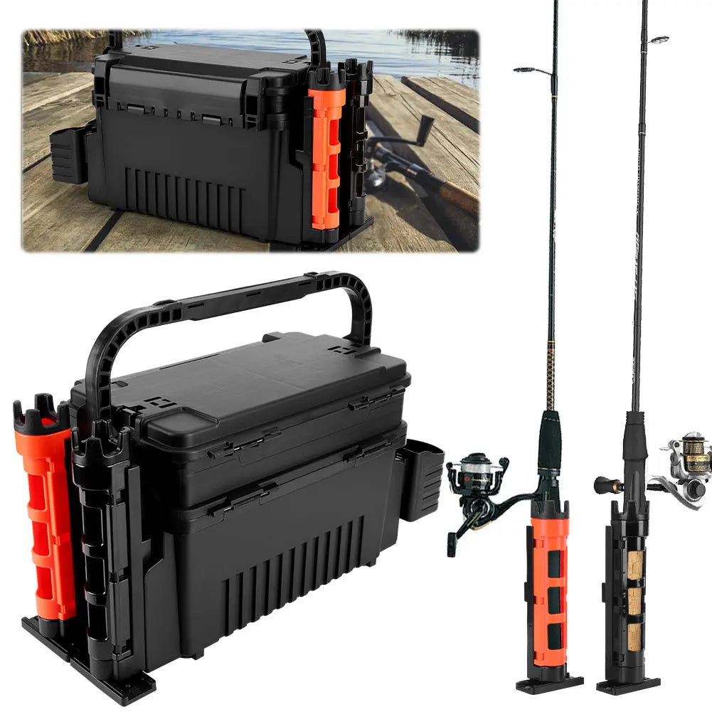 Alilee Two Tier Fishing Tackle Storage Box With Rod And Cup