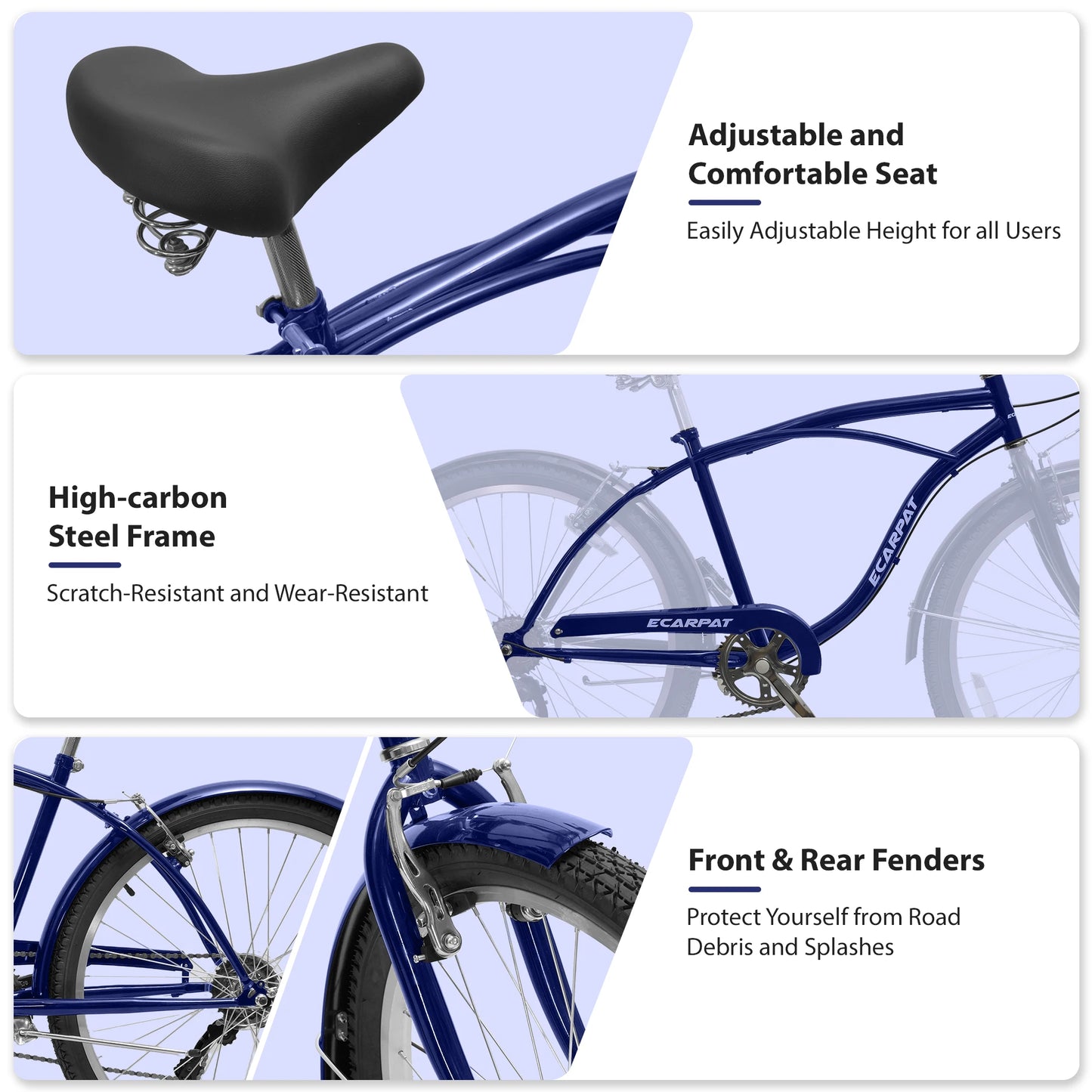 26 Inch Beach Cruiser Bike for Men Women, 7 Speed Commuter Bicycle with Dual V-Brakes and High-Carbon Steel Frame, Comfortable City Bike for Adult