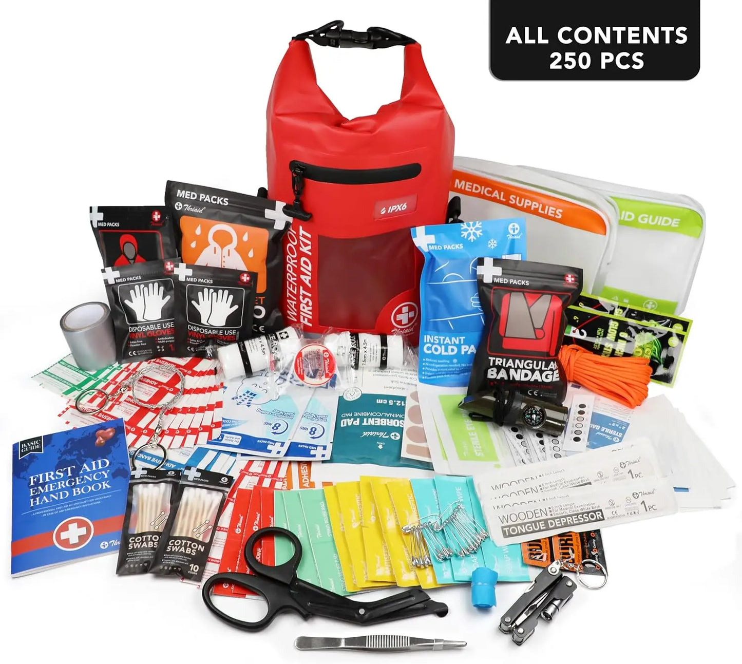 Waterproof 250 Piece First Aid Kit With Reflective Dry Bag For Outdoors