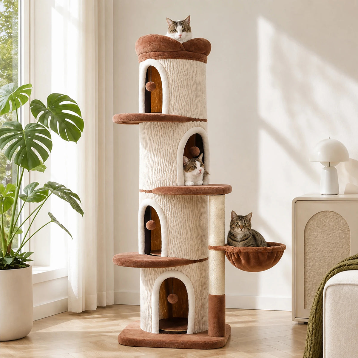 P Tall Cat Tree With Four Condos And Scratching Posts