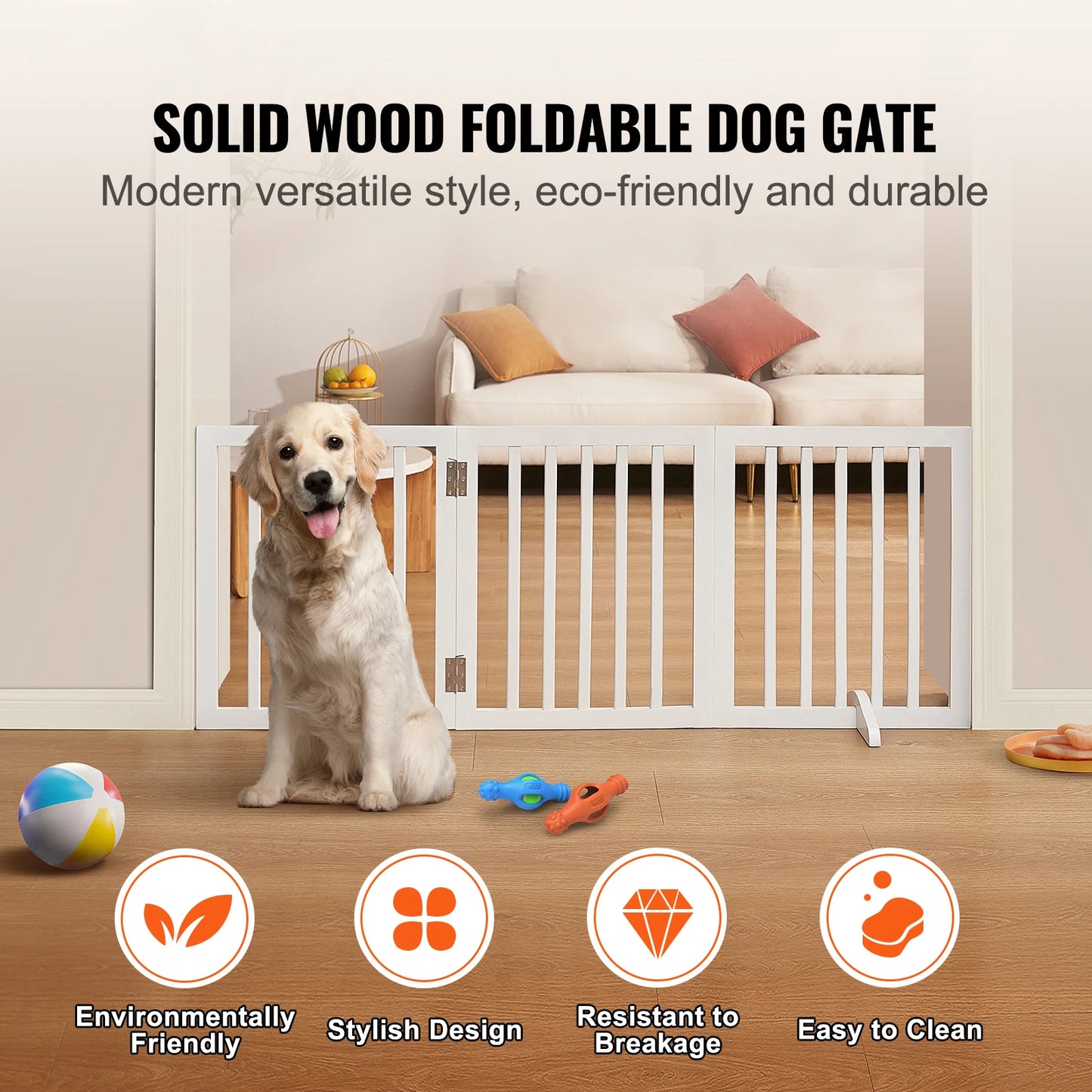SucceBuy Freestanding Dog Gate 3 Panels Foldable Pet Barrier