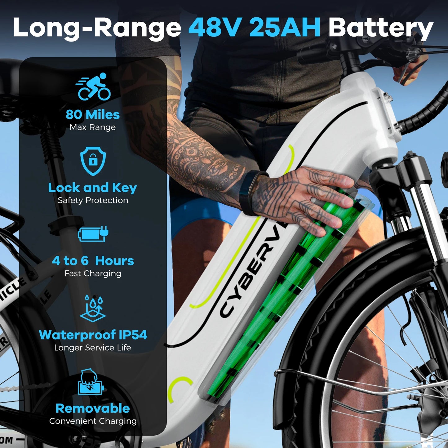 CYBERVELO EK7 Electric Bike 1000W Peak 48V 25Ah Detachable Battery