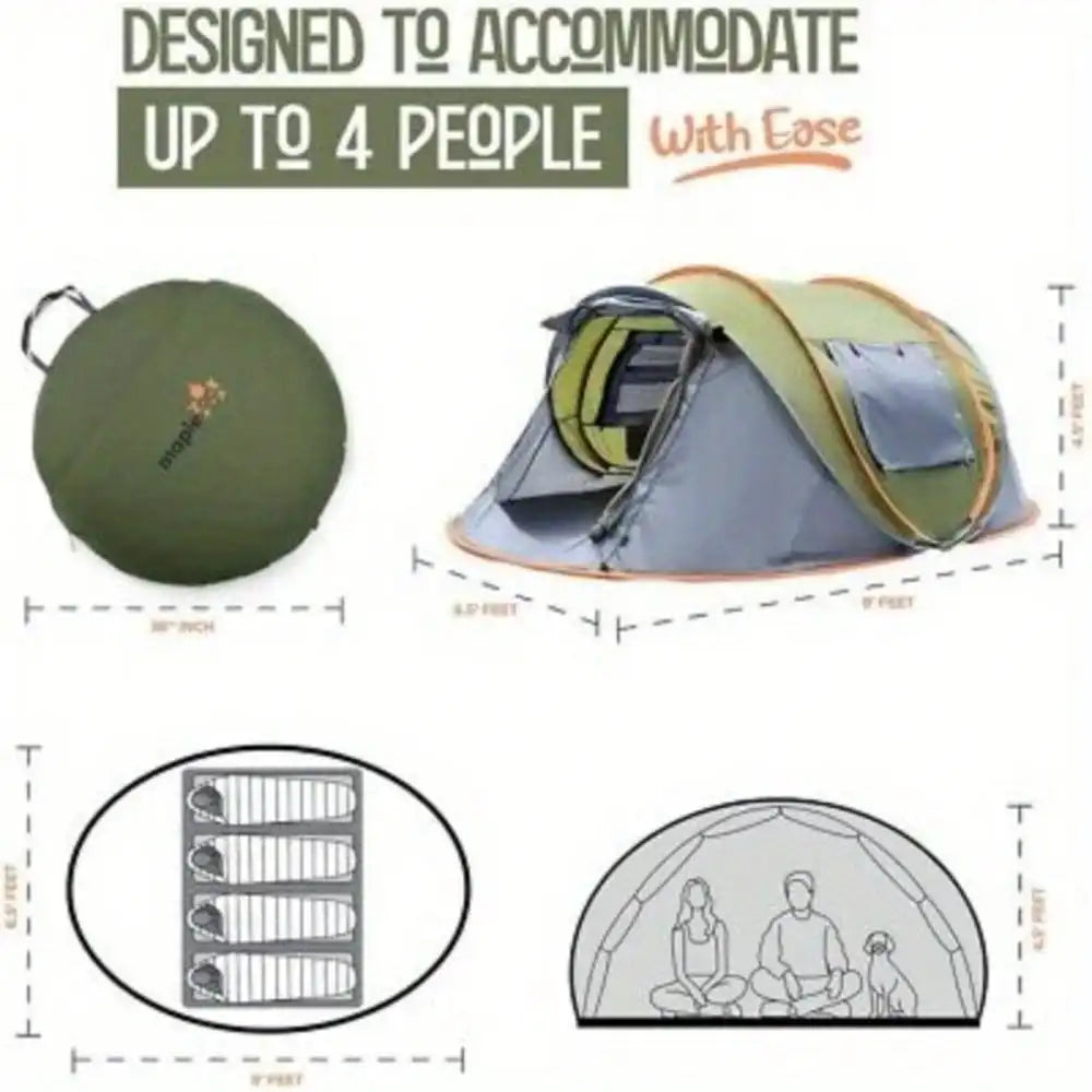 Camping Tent 4 Person Pop Up With Doors Waterproof UPF50