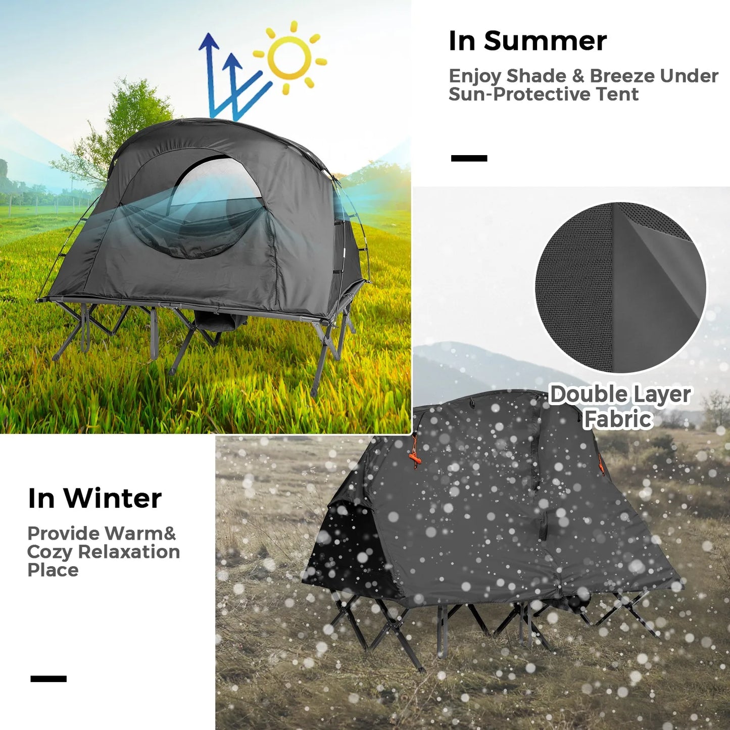 Outdoor Two Person Camping Tent Cot with External Cover