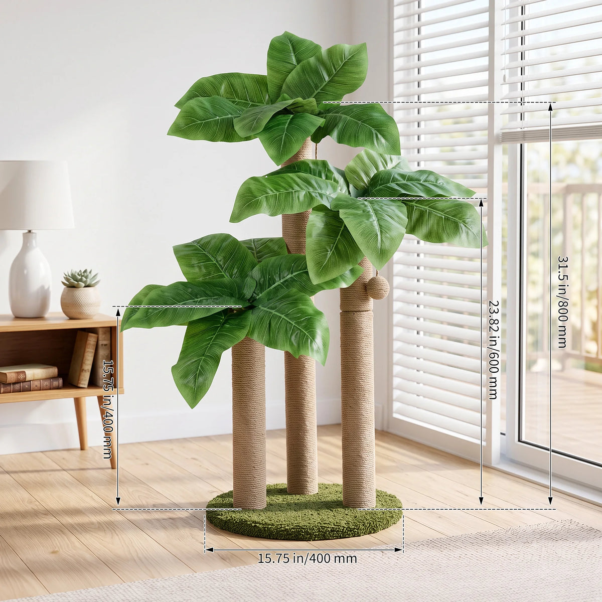 Canna Leaf Cat Scratching Post With Sisal Poles Dangling Toy