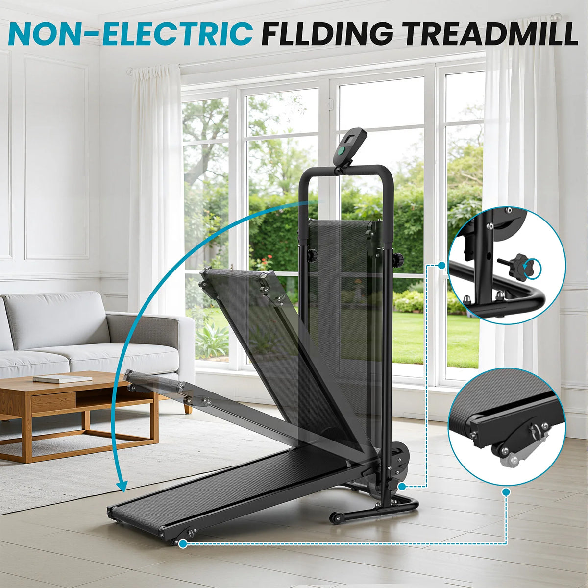 AKLUER Non Motorized Treadmill with Dual Flywheel and LCD Monitor
