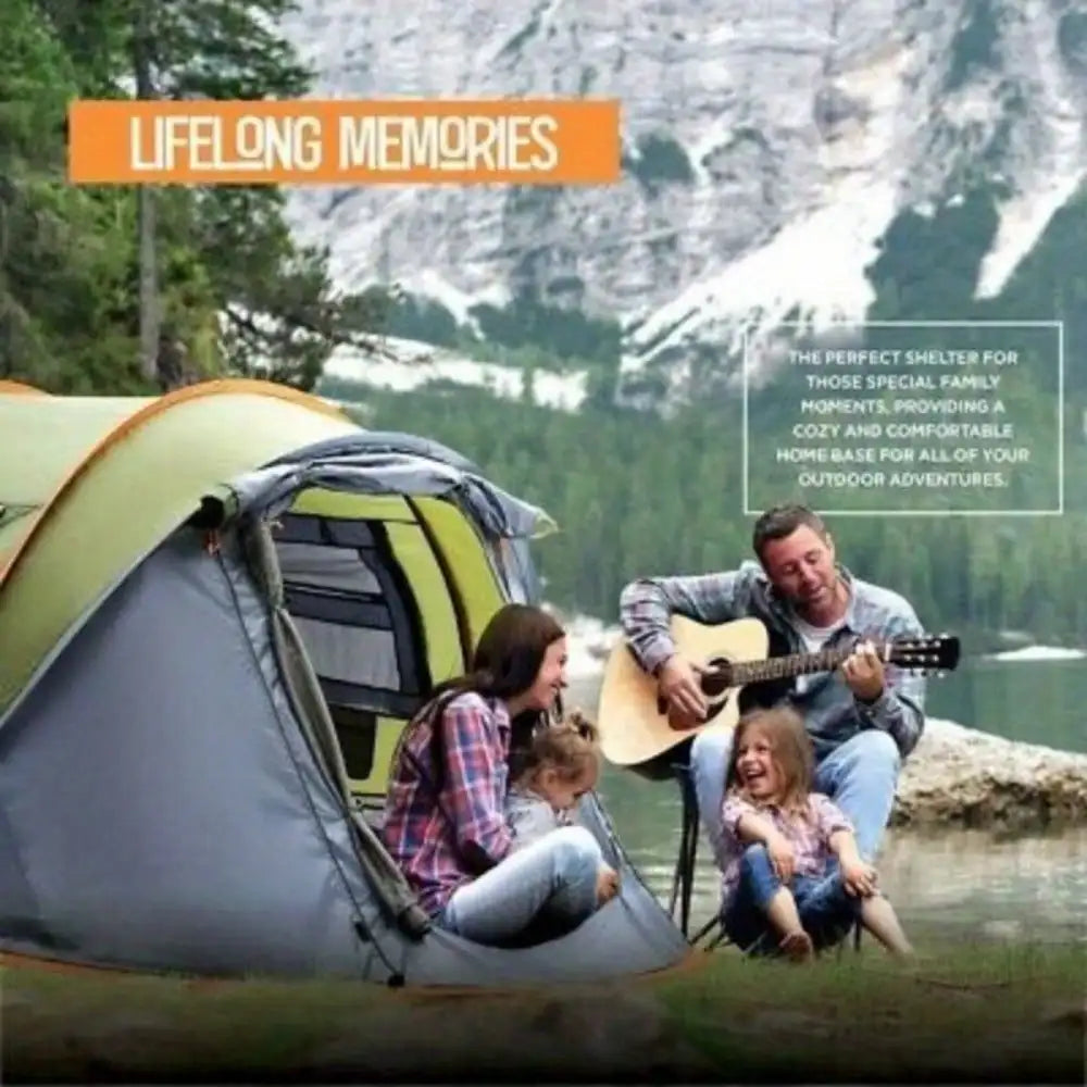 Camping Tent 4 Person Pop Up With Doors Waterproof UPF50