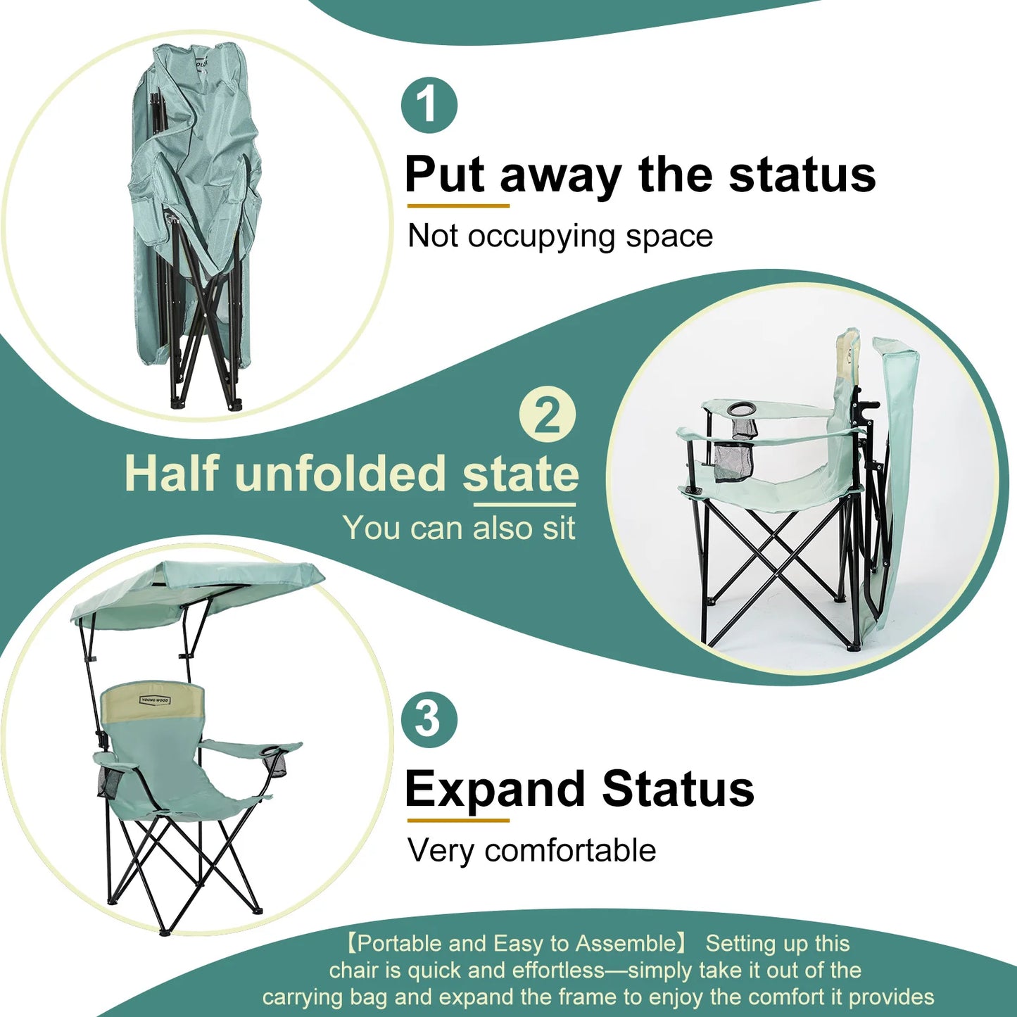 GERC YoungWood Portable Folding Camping Chair Aluminum Alloy