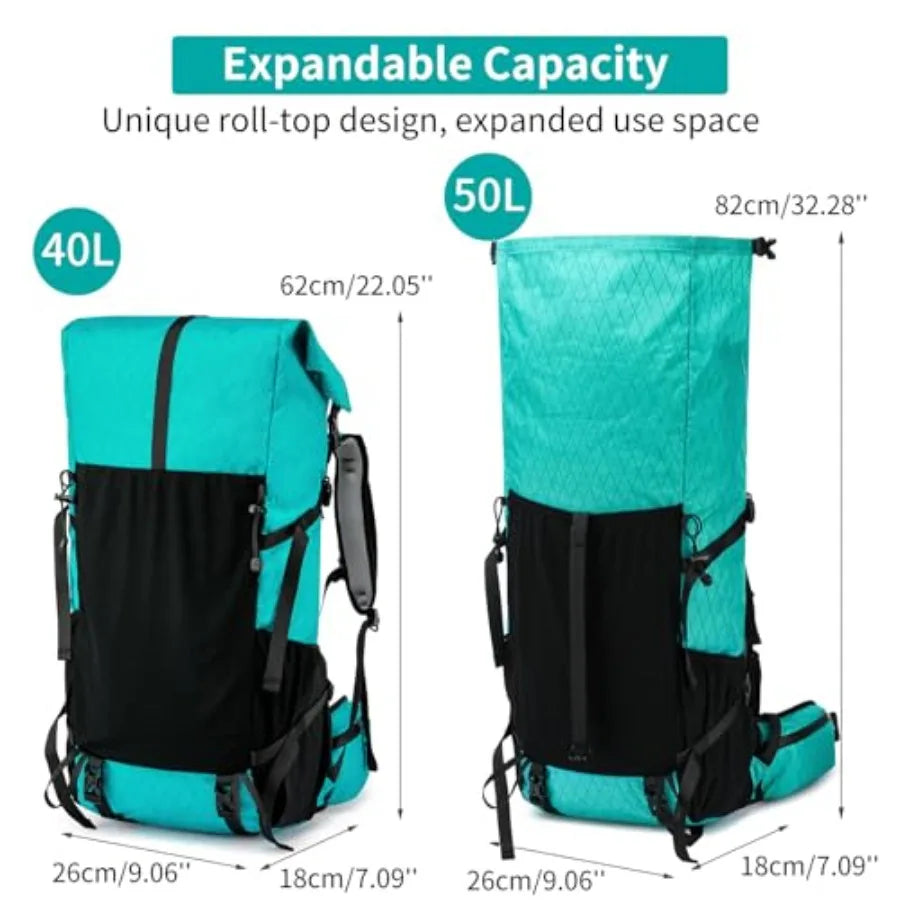 Hiking Backpack, 40L to 50L Extra Large Capacity Hiking Bag, Internal Frame Camping Backpack, Upgraded X-PAC Lightweight Sport