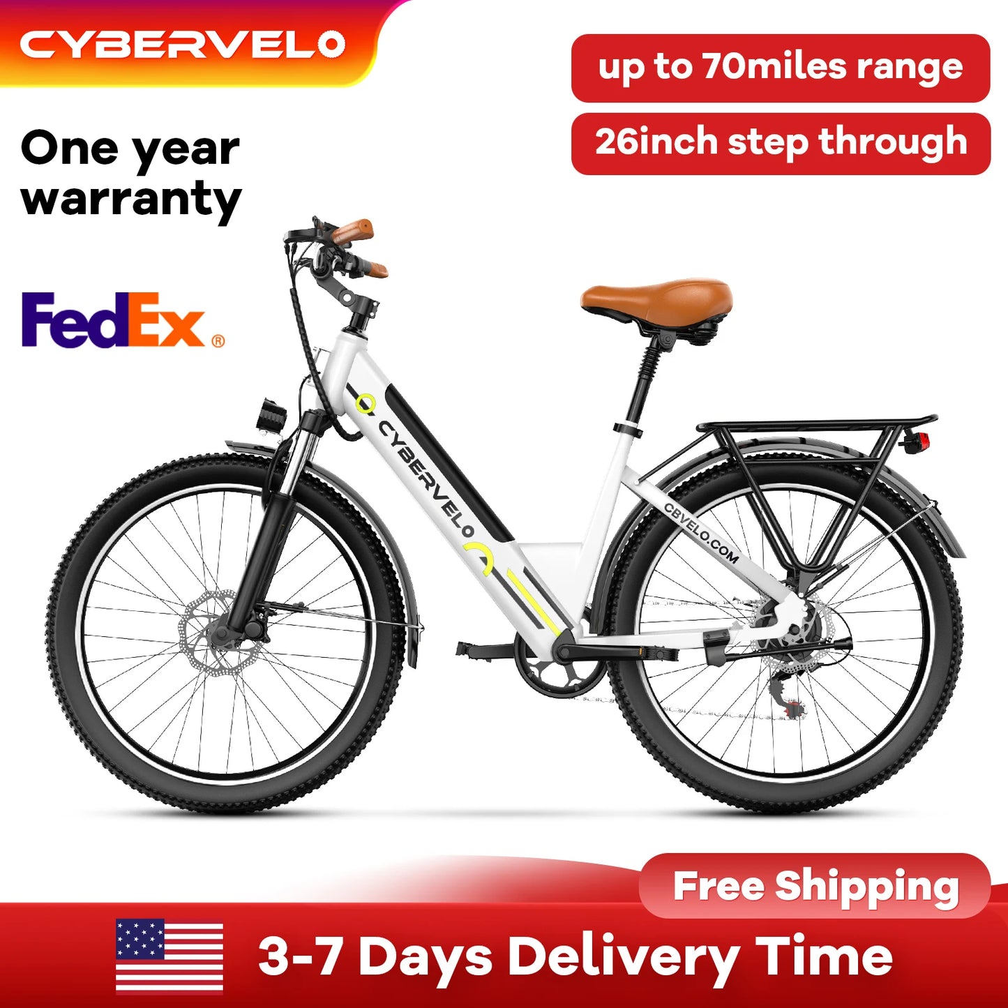 CYBERVELO Urban Commute Electric Bike EK2 48V 1000W Peak Motor