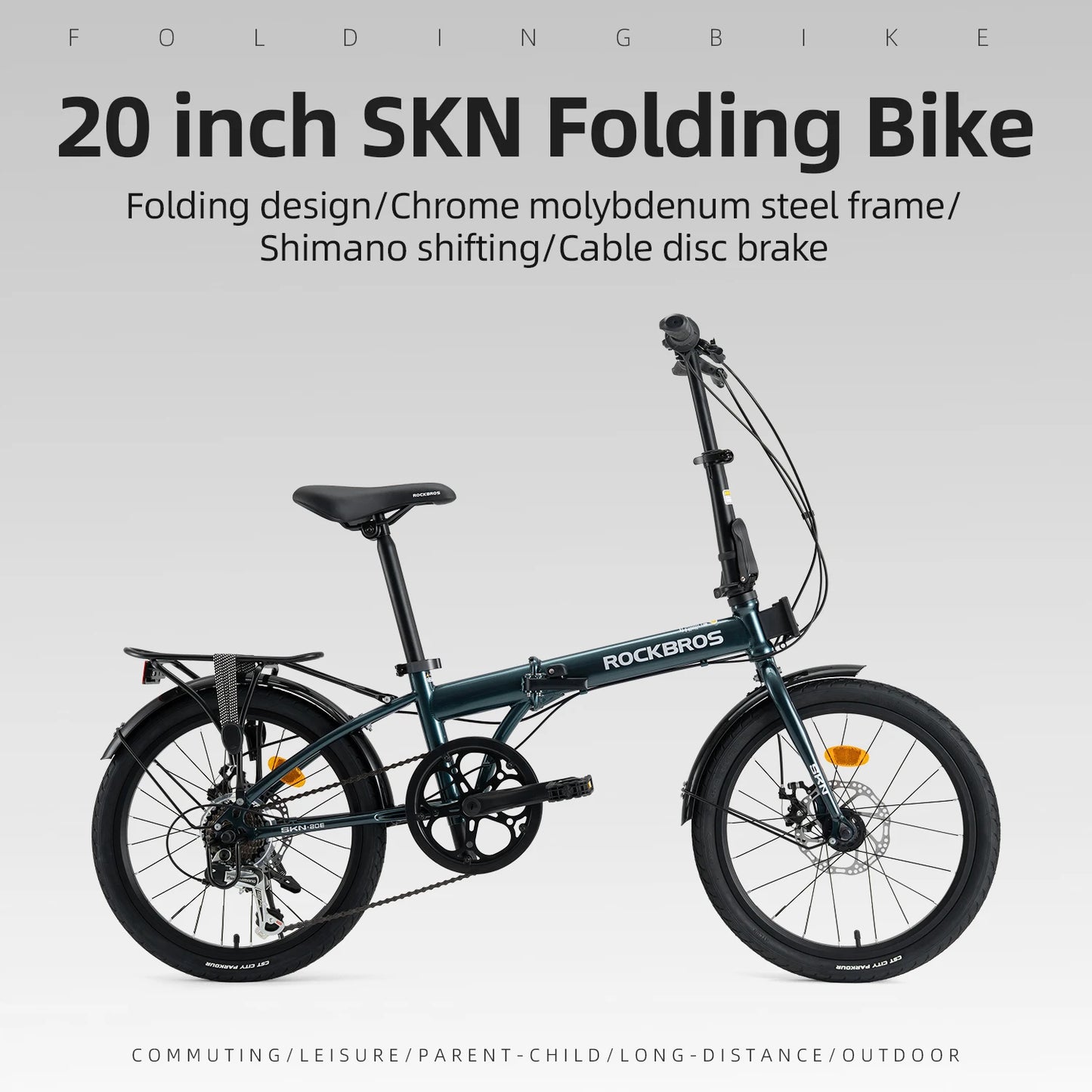 ROCKBROS Folding Bike 7Speed Disc Brake Carbon Steel Frame