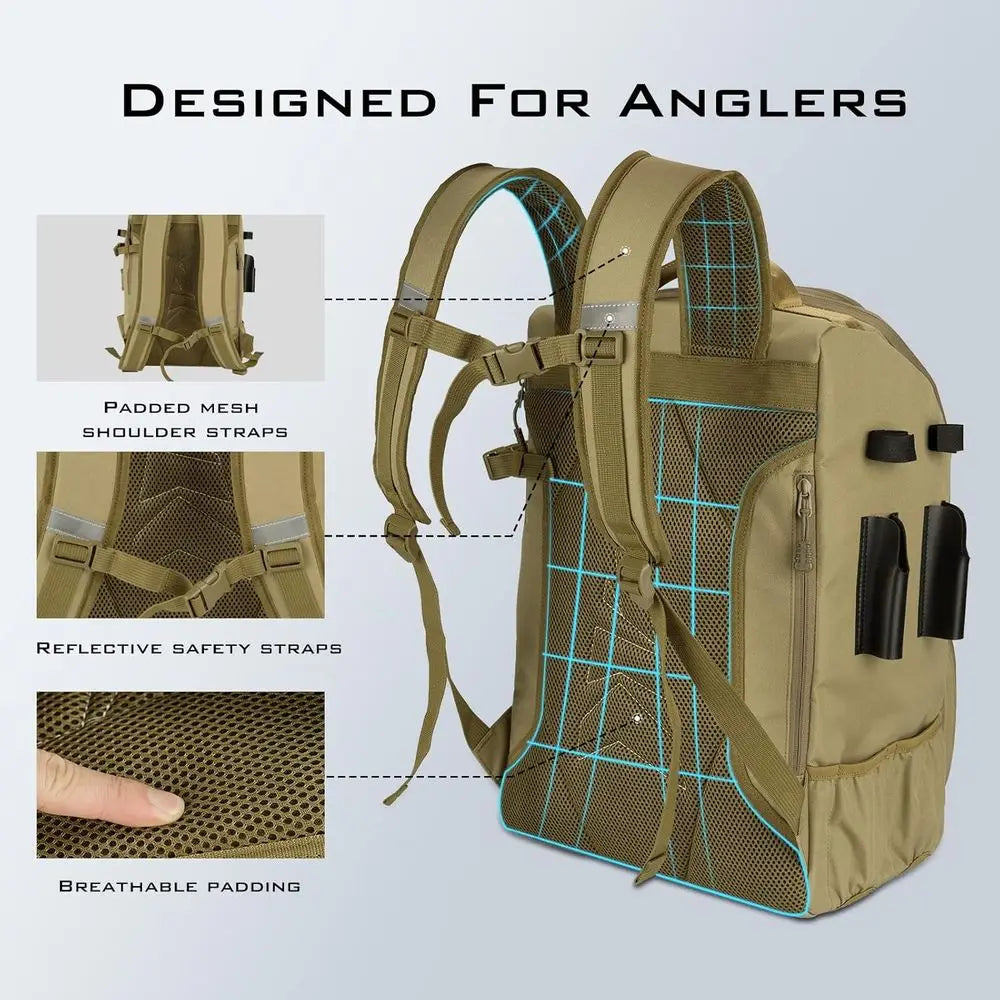 Water-Resistant Tackle Backpack With Rod Holder And Four Boxes