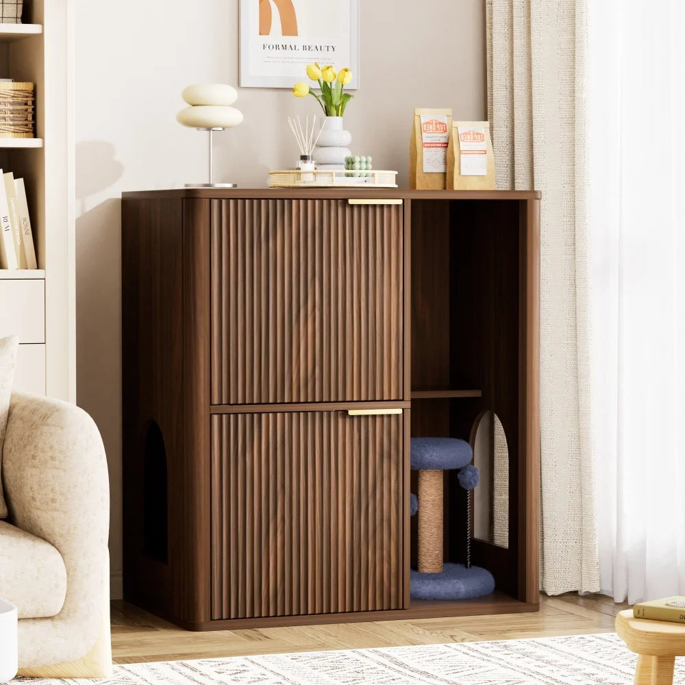 Cat Litter Cabinet With Hidden Litter Box And Storage Shelves