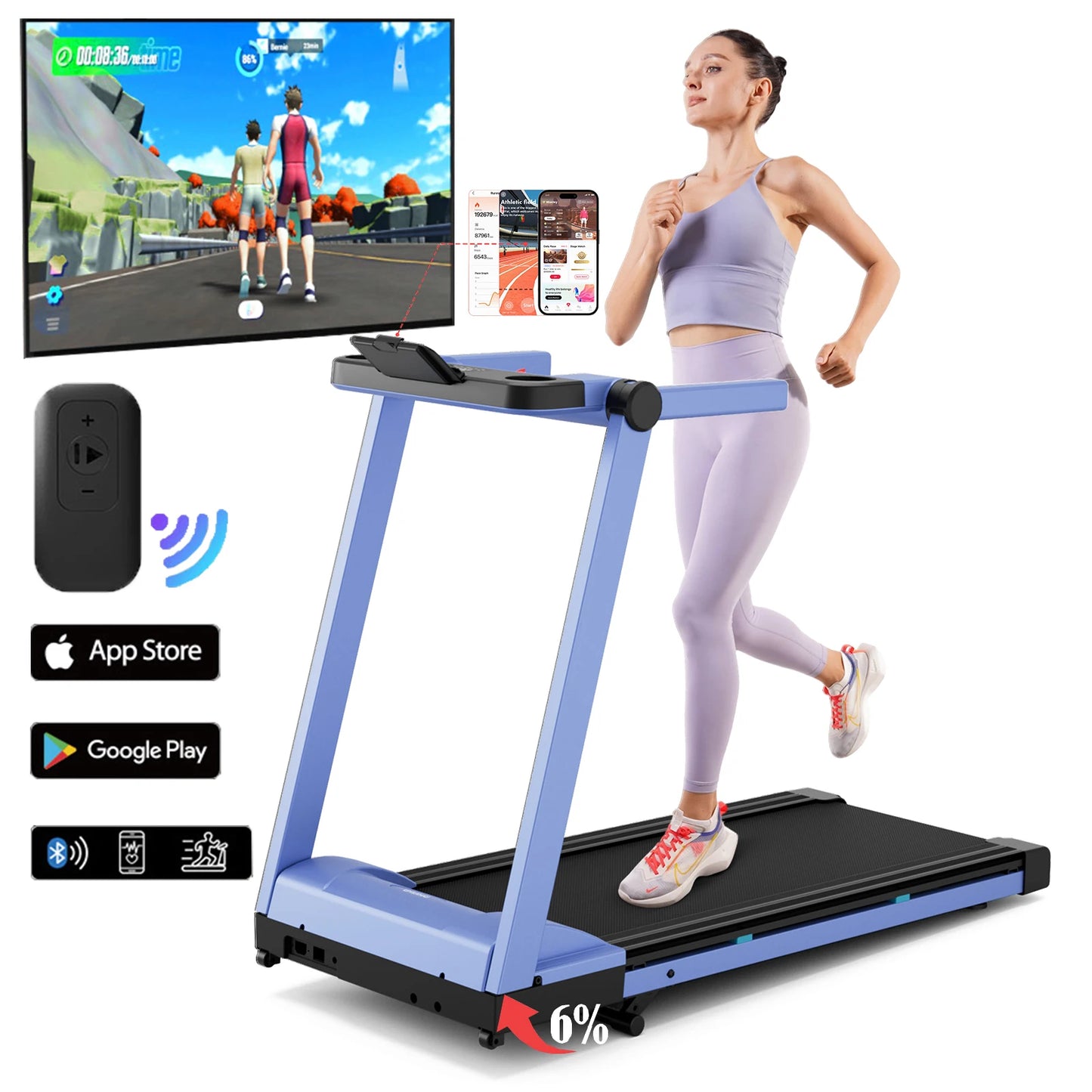 Superun Foldable Incline Treadmill With Touch Screen And App Monitoring