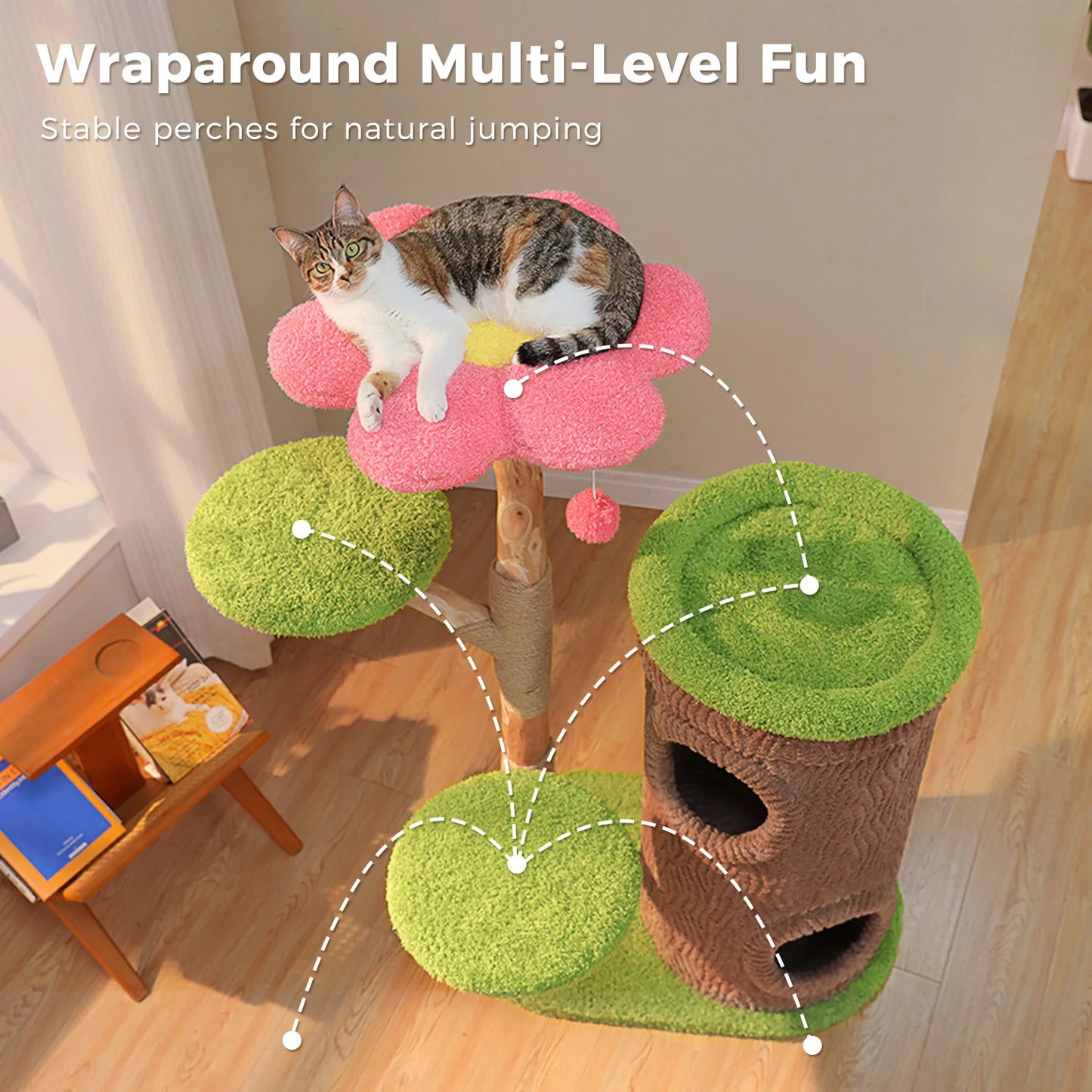 PAWZ Road Cat Tree With Four Condos And Flower Top Scratching Post