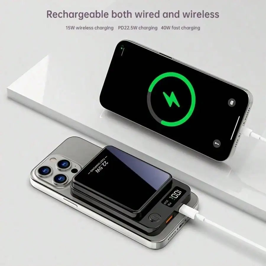 Portable Magnetic Charger 10000mAh Wireless Power Bank Qi MagSafe LED Display