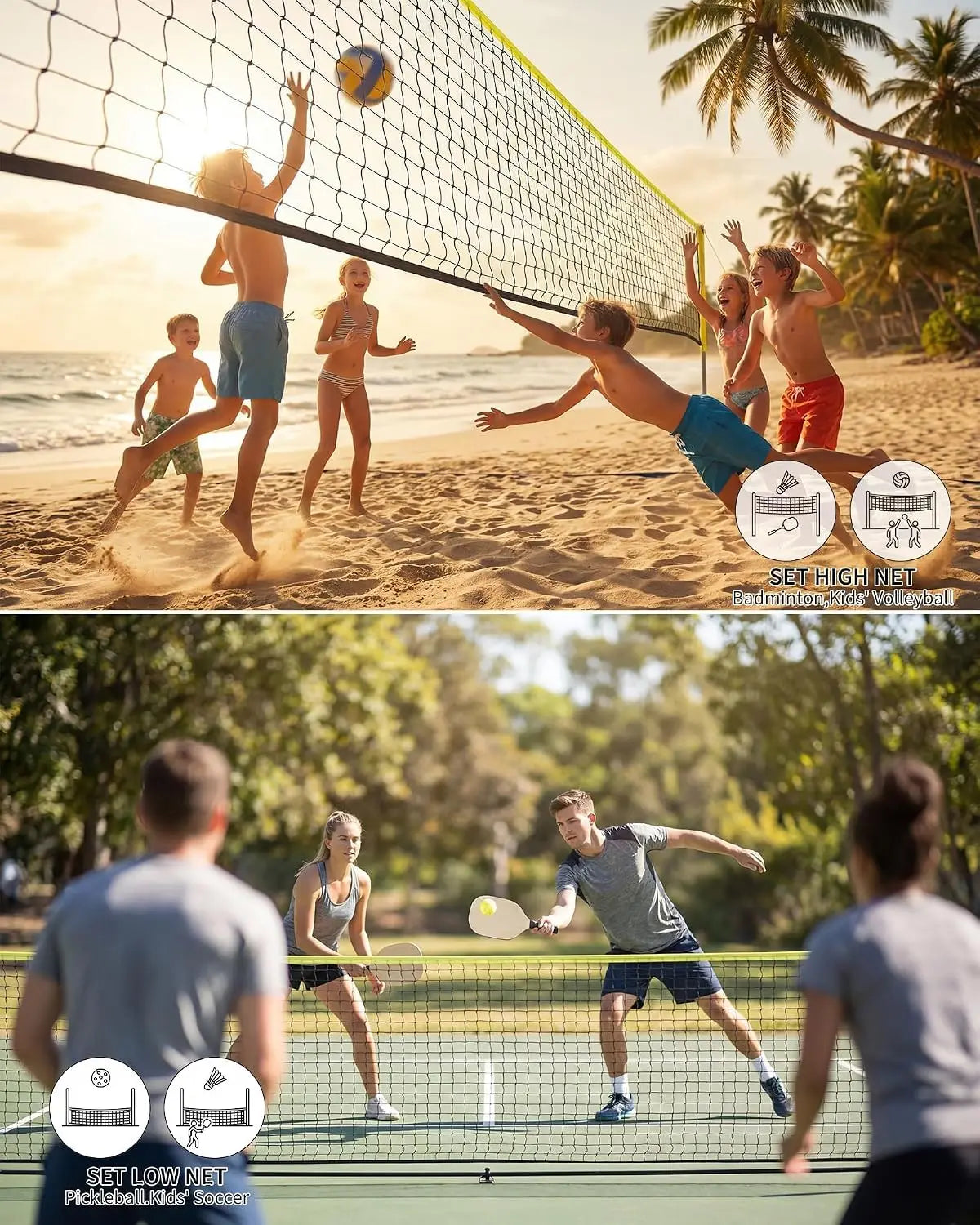 Tacleekii Adjustable Badminton And Pickleball Net Set With Rackets
