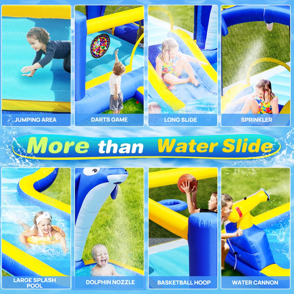 Inflatable 6-in-1 Water Park With Slide Sprinkler Target Games