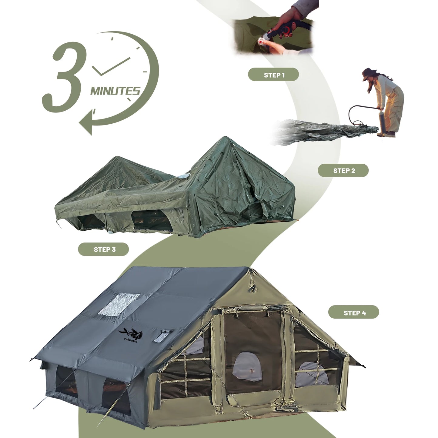 Pakicetus Quick Setup Inflatable Camping Tent Waterproof Family Tent