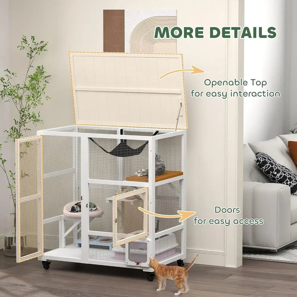 Indoor Multi Level Cat Enclosure With Platforms And Hammock