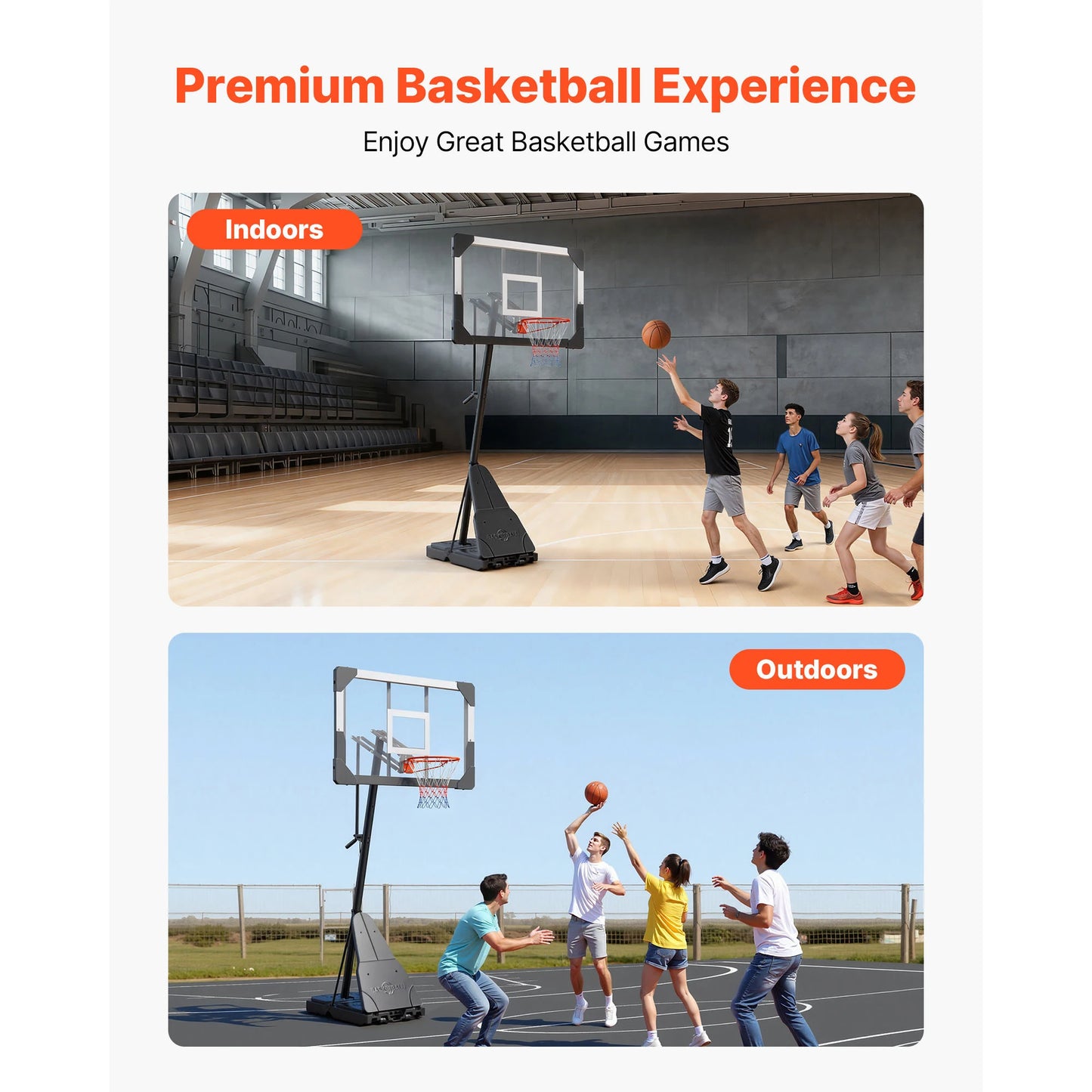 Portable Basketball Stand With Adjustable Height And Polycarbonate Backboard