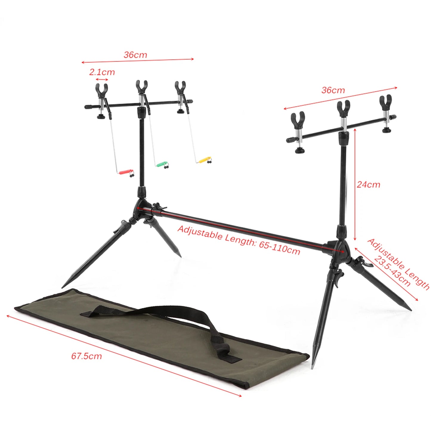 Adjustable Carp Fishing Rod Pod Stand With 3 Bite Alarms