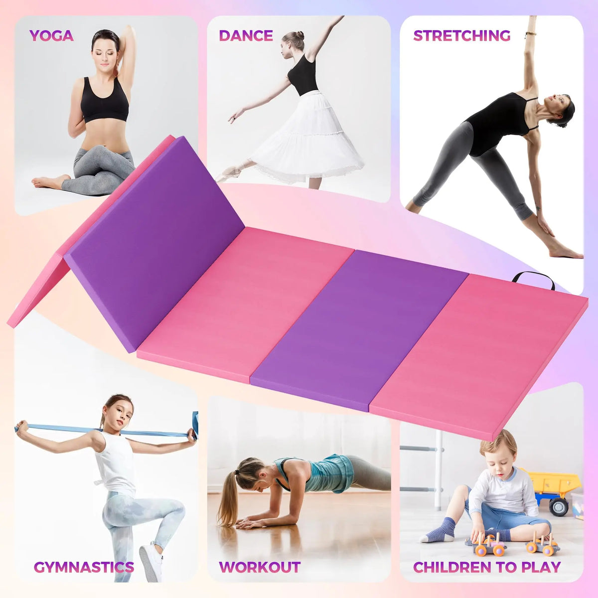 HiMISS Folding Gymnastics Mat for Tumbling Yoga and Home Fitness