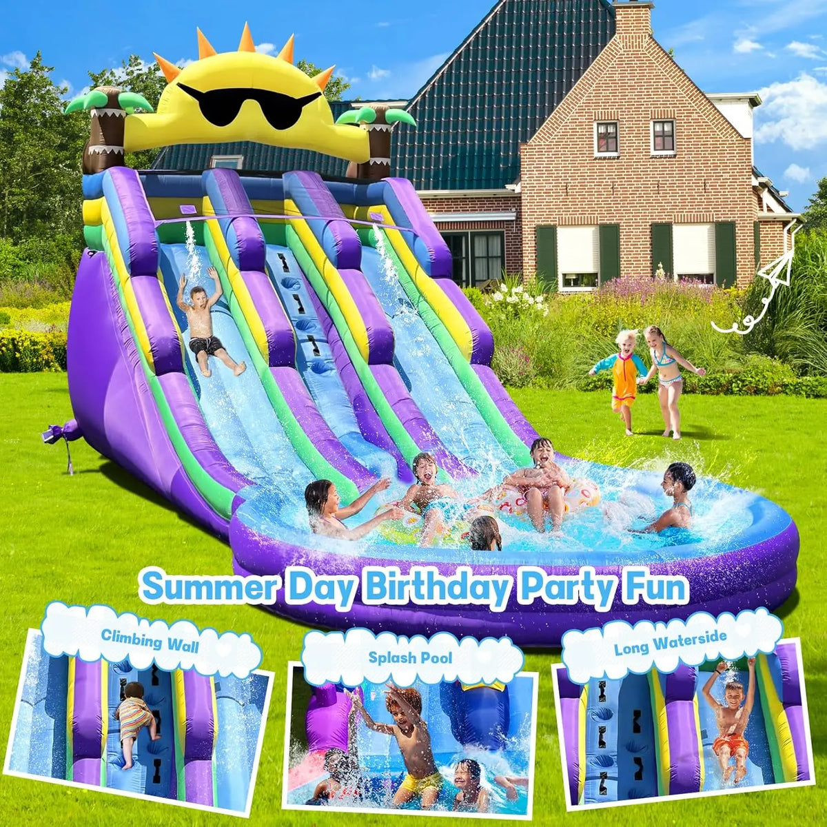 Inflatable Water Slide With Splash Pool For Backyard Parties