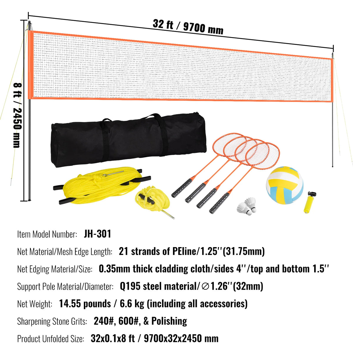 SucceBuy Portable Volleyball And Badminton Net Set With Carrying Bag