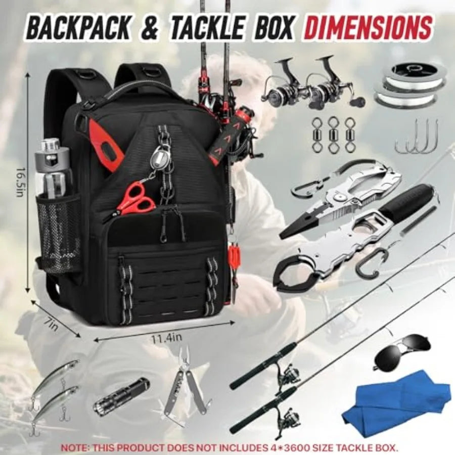 Fishing Tackle Backpack With Two Rod Holders And Gear Storage