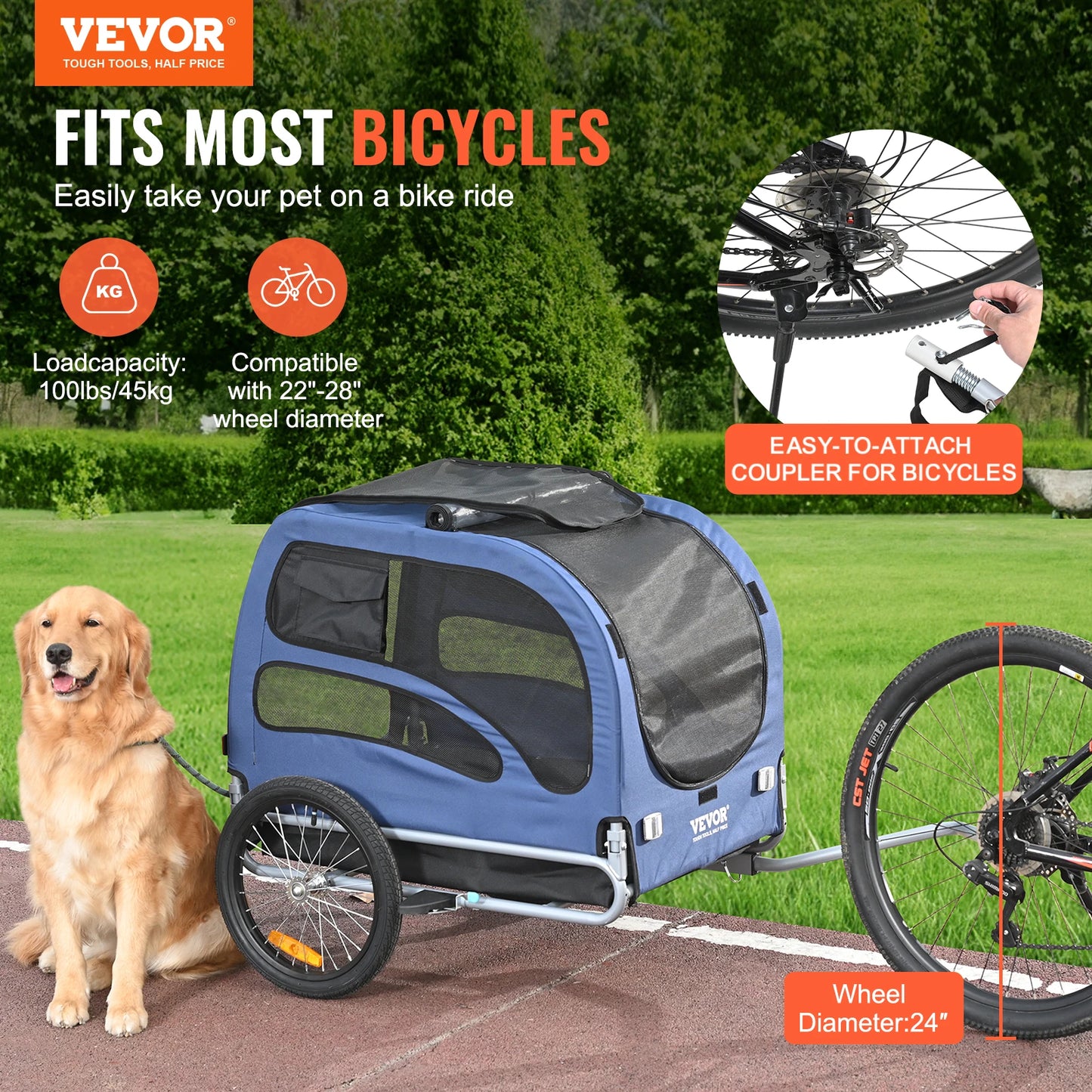 SucceBuy 100Lb Pet Cart Bicycle Carrier For Dogs Trailer