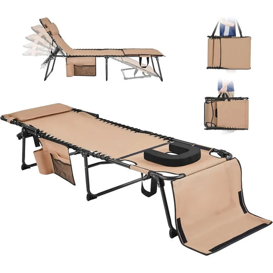 Adjustable Folding Outdoor Tanning Chair With Face Cutout Hole