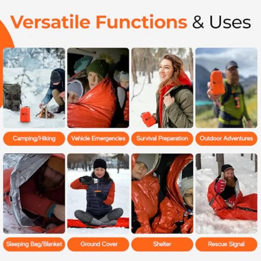 Emergency Sleeping Bag Ultralight, Waterproof Mylar Thermal Bivy Sack Tent for Hiking, Bug-Out Bags, Survival Kits