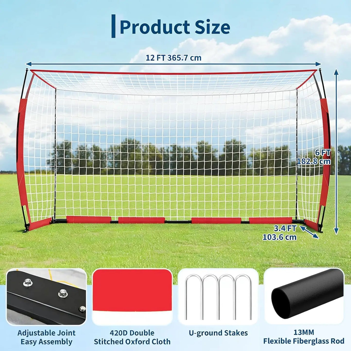 HiMISS Steel Competition Soccer Goal Foldable HeavyDuty With Metal Frame
