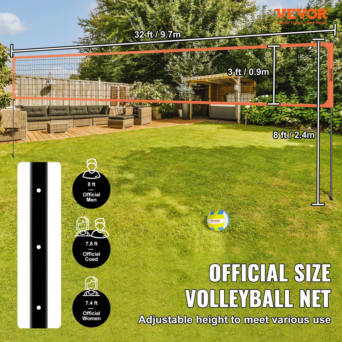 VEVOR SucceBuy Outdoor Volleyball Net System With Adjustable Poles