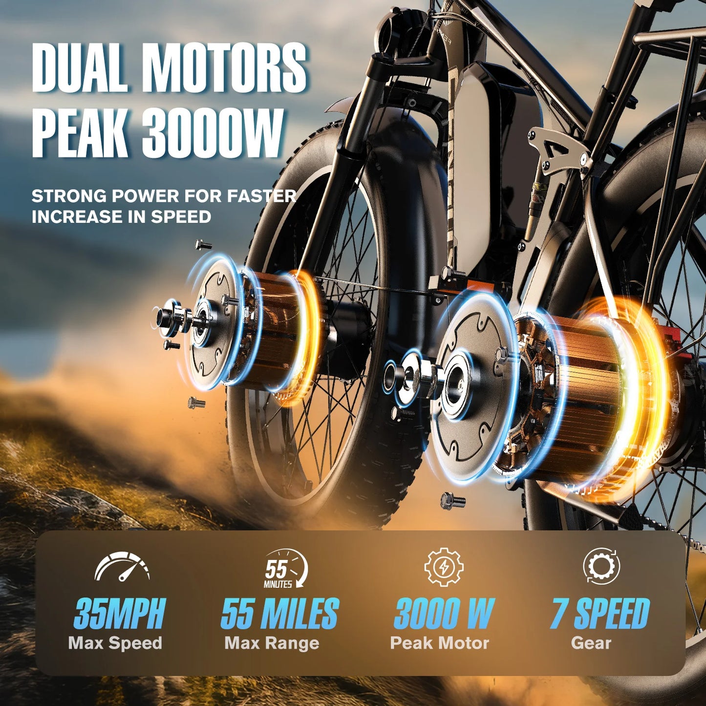 FENGQS Q8PLUS 6000W\5000W dual motor mountain electric vehicle 60V1200WH large battery, 100 kilometer range, hydraulic disc brake with turn signal