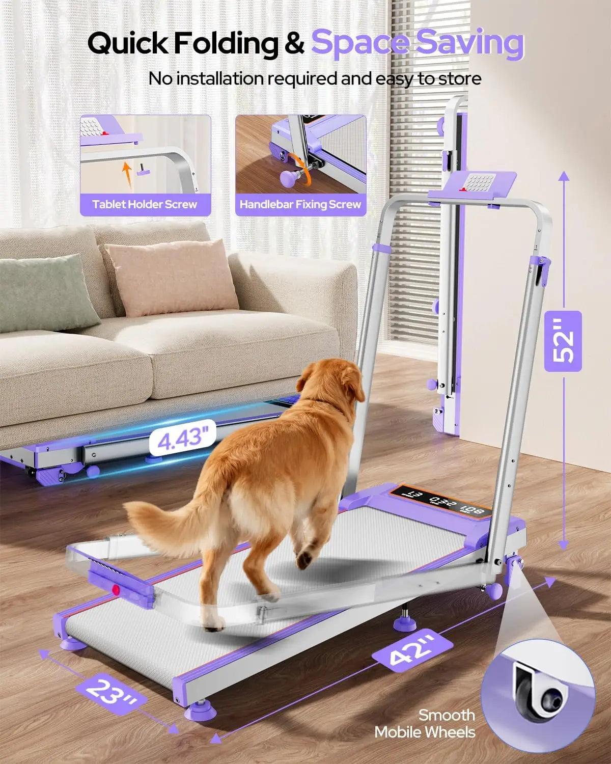Walking Pad Treadmill With Incline Adjustable Height Foldable Under Desk 350 LBS