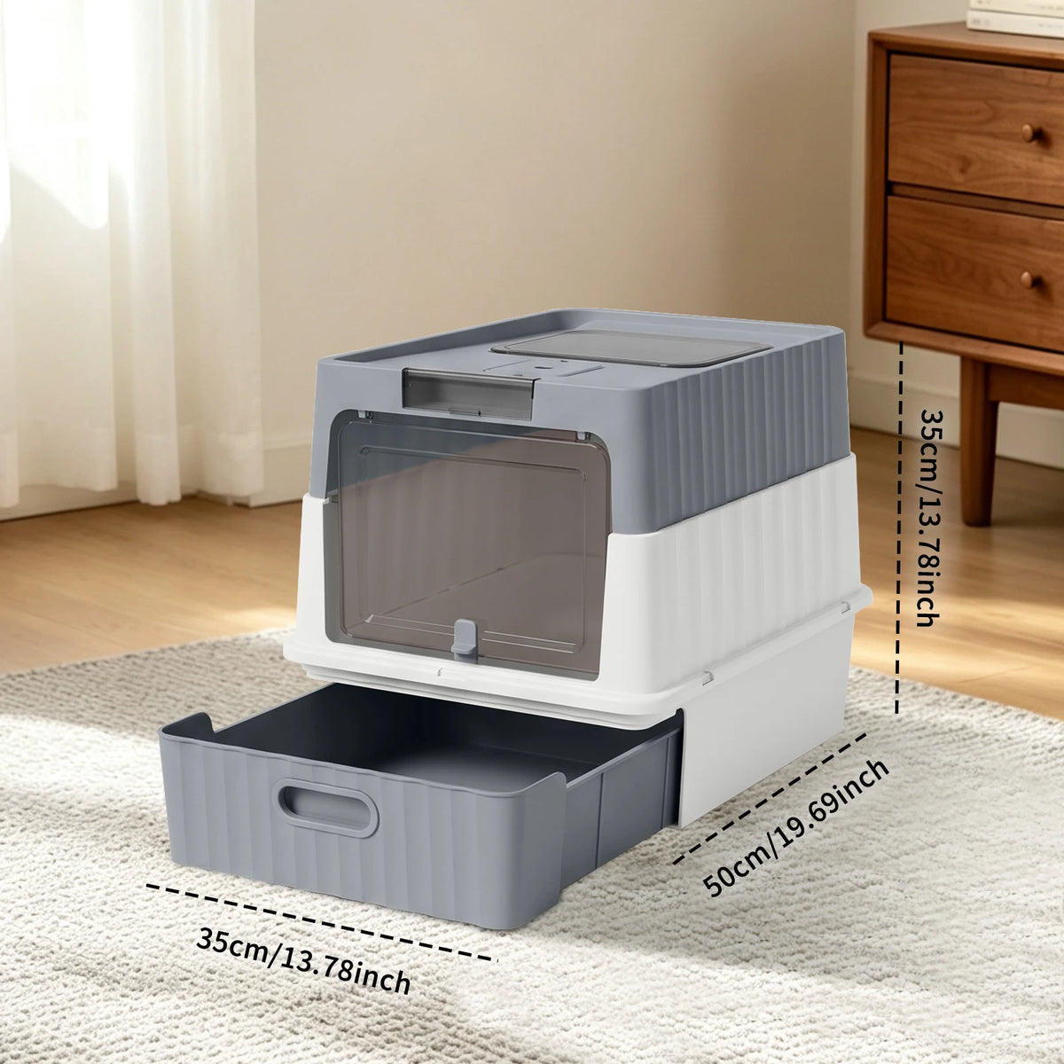 Mofang Enclosed Cat Litter Box With Easy Clean Drawer Scoop