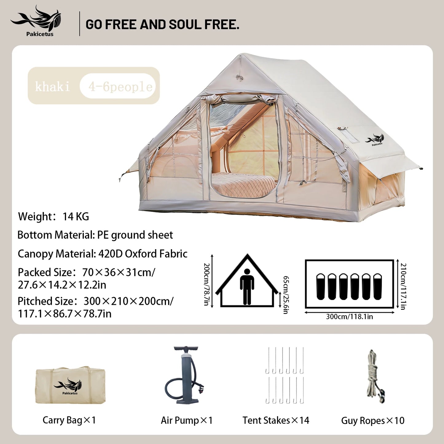 Pakicetus Quick Setup Inflatable Camping Tent Waterproof Family Tent