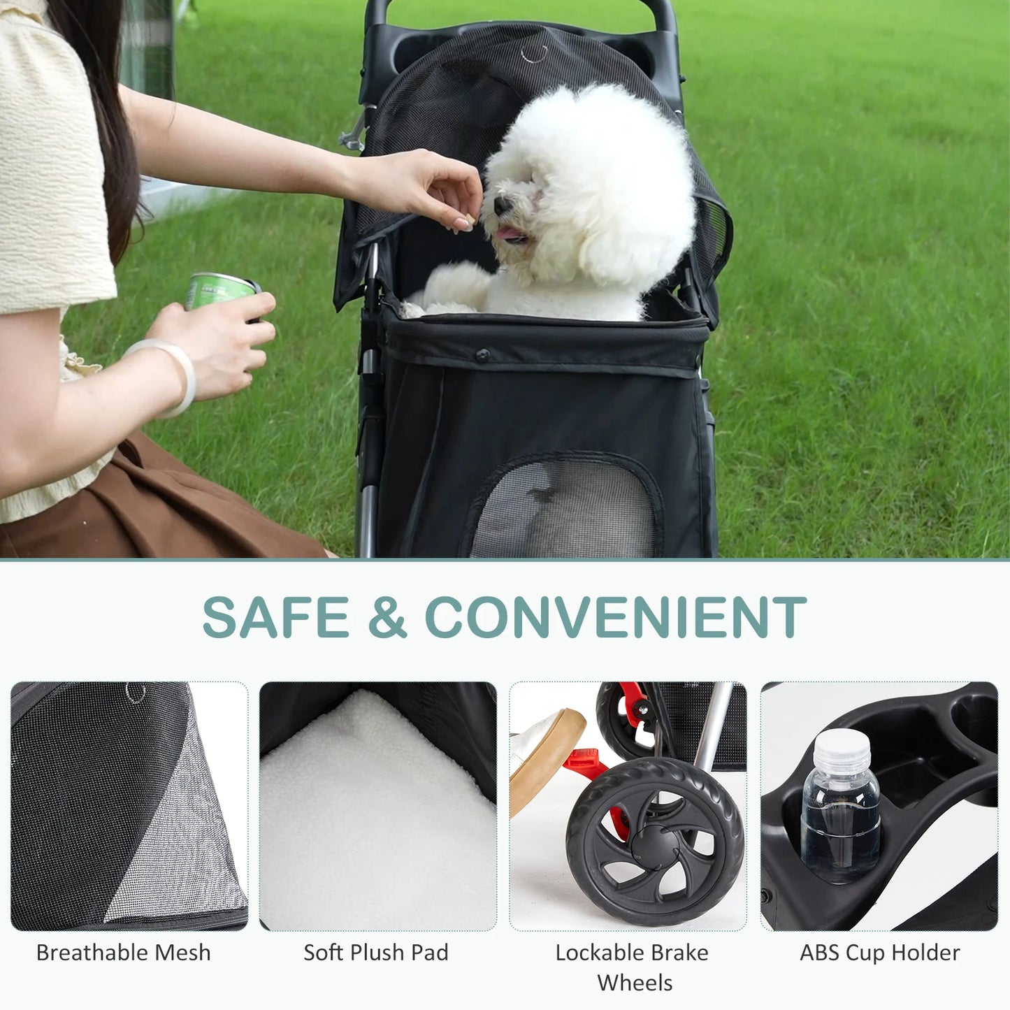 Three Wheel Foldable Pet Stroller For Small Dogs Cats